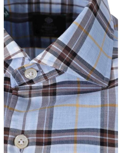 Luigi Borrelli Napoli Blue Plaid-Check Long-Sleeve Shirt for men