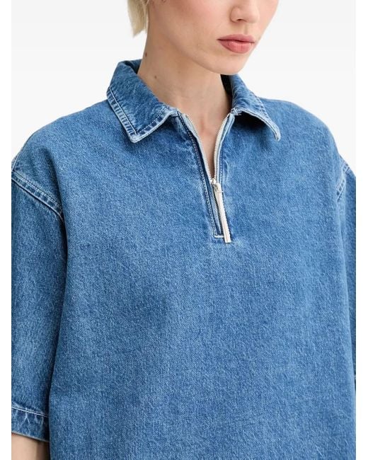 Sunnei Blue Half-Zip Denim Top