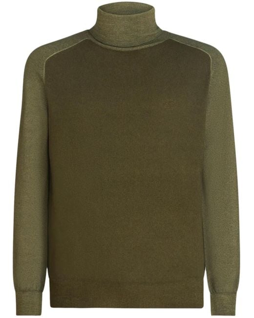 Etro Green Pegaso-Embroidered Roll-Neck Jumper for men
