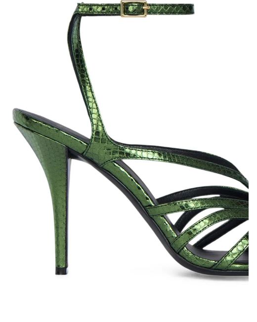 Balmain Green Python-Effect Cage Sandals