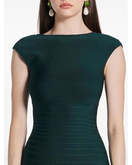 Hervé Léger Green Robe Longue Mya À Volants