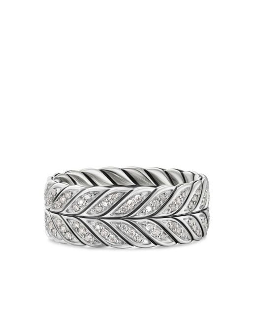 David Yurman White Sterling Chevron Diamond Ring (9Mm) for men