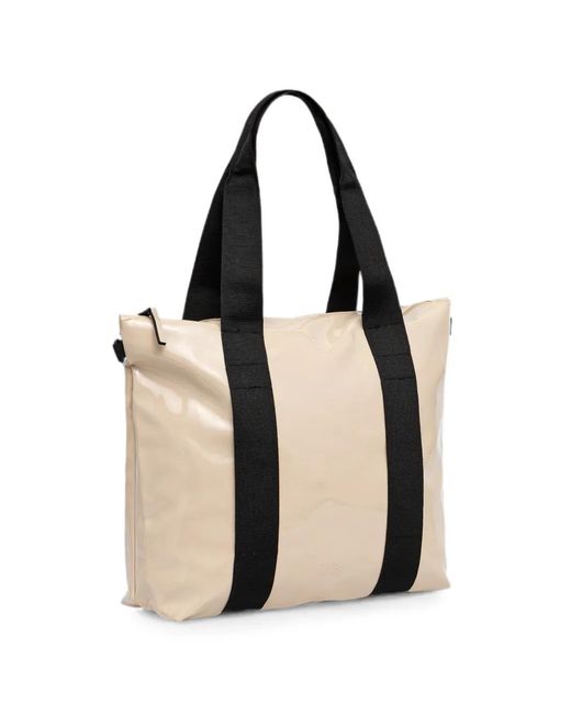 Rains White Mini Glossy-Finish Tote Bag