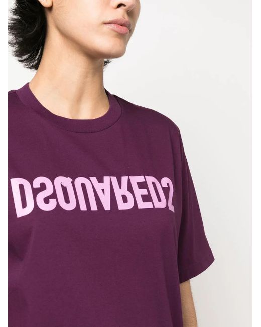 DSquared² Purple D2 Reverse Logo-Print T-Shirt