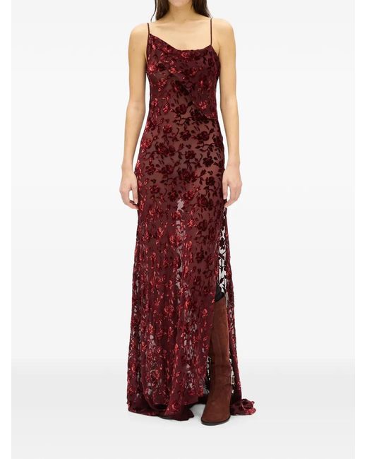 Ann Demeulemeester Red Devoré-Effect Maxi Dress