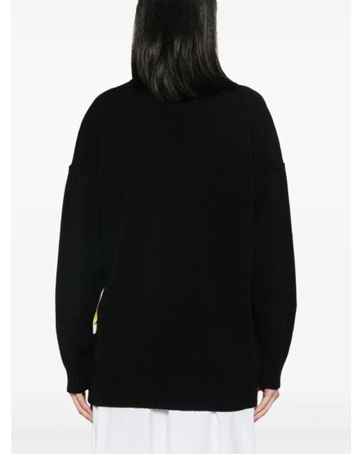 MSGM Black Floral-Intarsia-Knit Jumper