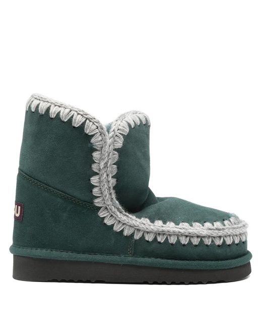 Mou Eskimo 18 Low Heels Ankle Boots In Green Suede