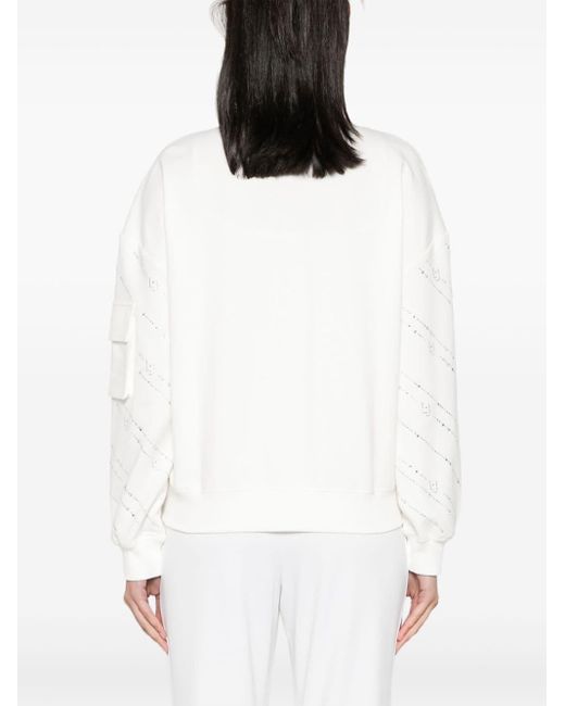 Liu Jo White Crystal-embellished Zipped Sweatshirt