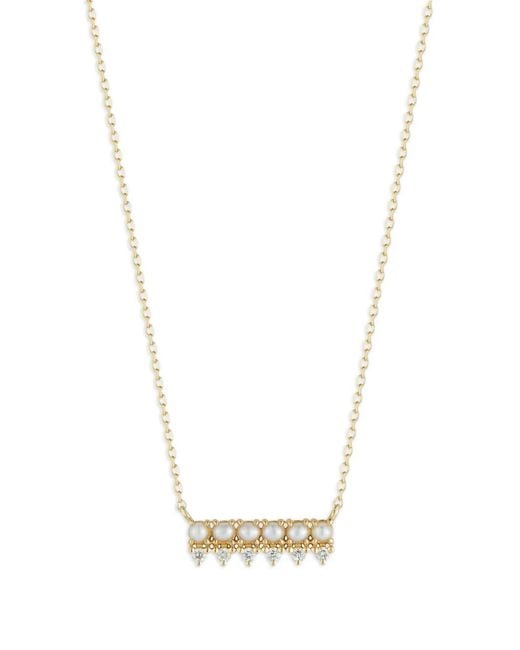 Mateo White The Little Things Pearl And Diamond Horizontal Bar Necklace