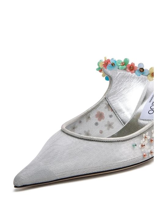 Jimmy Choo White Bing Floral Appliqué Mules