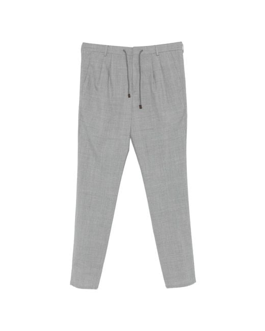 Brunello Cucinelli Gray Drawstring Pleated Trousers for men