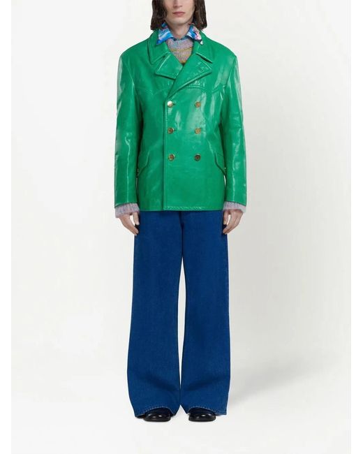 Marni Green Double-Breasted Leather Jacket for men