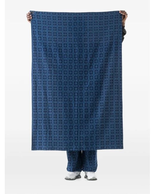 Maharishi Blue Komon Aizome Geometric-Pattern Scarf