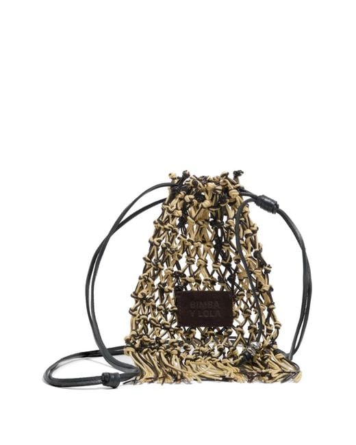 Bimba Y Lola Natural Fringed Knotted Bucket Bag