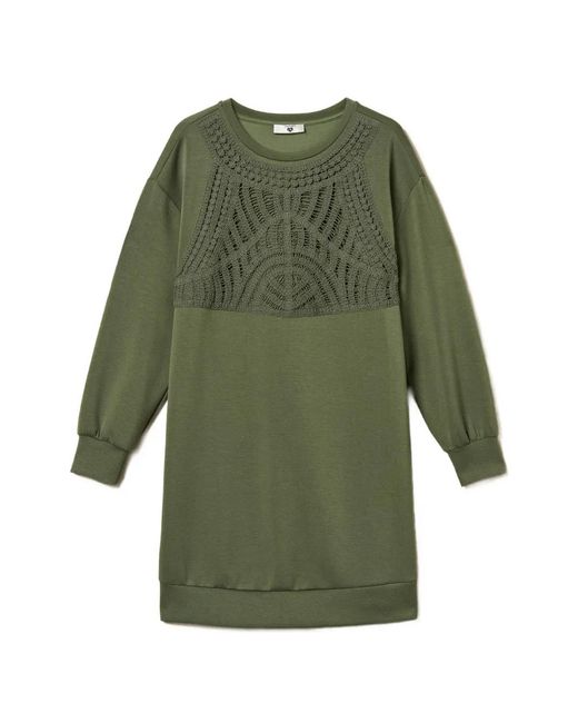 Twinset Green Short Scuba Dress With Crochet Detail