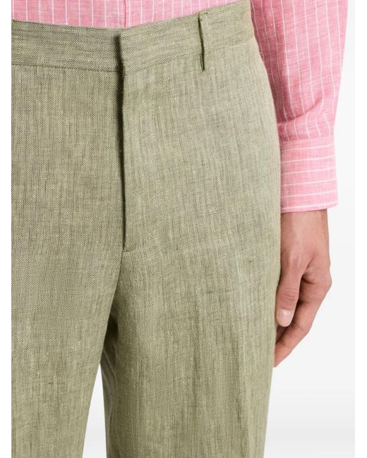 Etro Green Chevron-Motif Straight-Leg Trousers for men