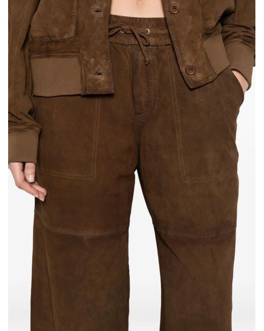 P.A.R.O.S.H. Brown Drawstring Suede Trousers