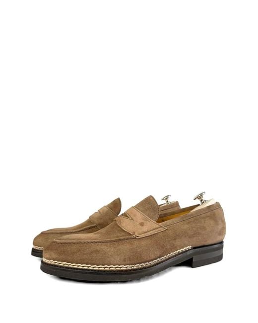 Bontoni White Principe Suede Loafers for men