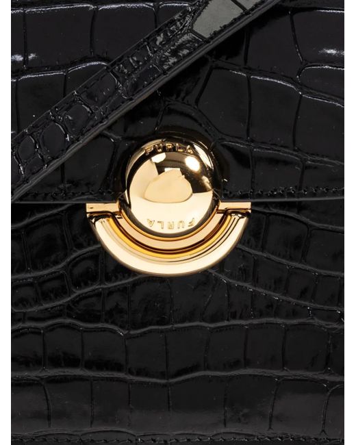 Furla Sfera クロコエンボス ショルダーバッグ S Black