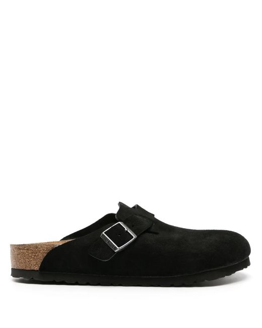 Birkenstock Black Boston Suede Slippers for men