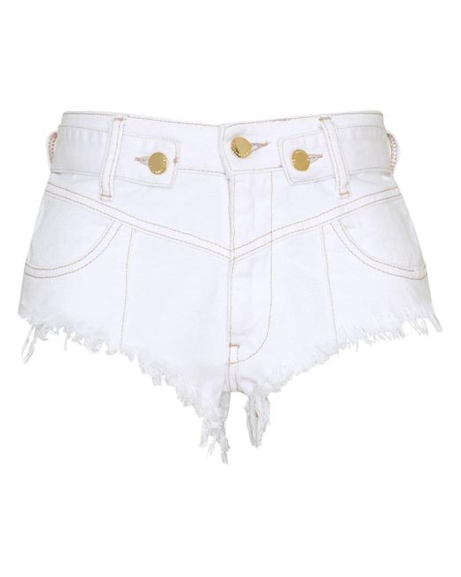 retroféte White Jeans-Shorts mit Fransen