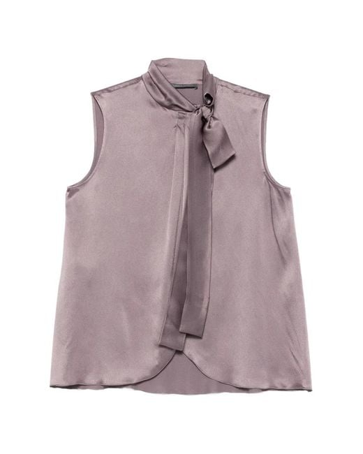 Alberta Ferretti Purple Tie-Neck Sleeveless Shirt