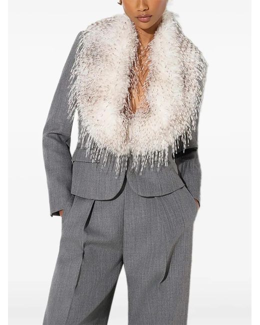 Elisabetta Franchi White Wool Jacket With Fur-Effect Collar