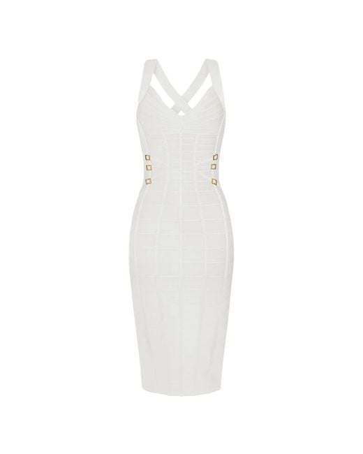 Elisabetta Franchi White Robe En Maille 3D À Coupe Mi-Longue