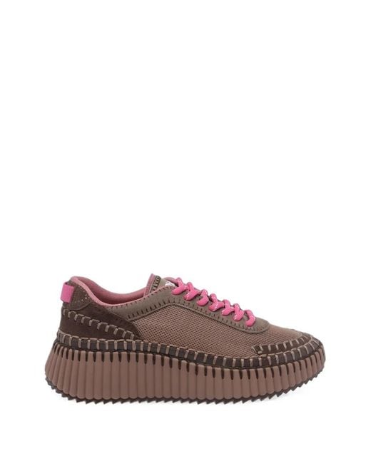 Chloé Brown Blanket-Stitched Platform Sneakers