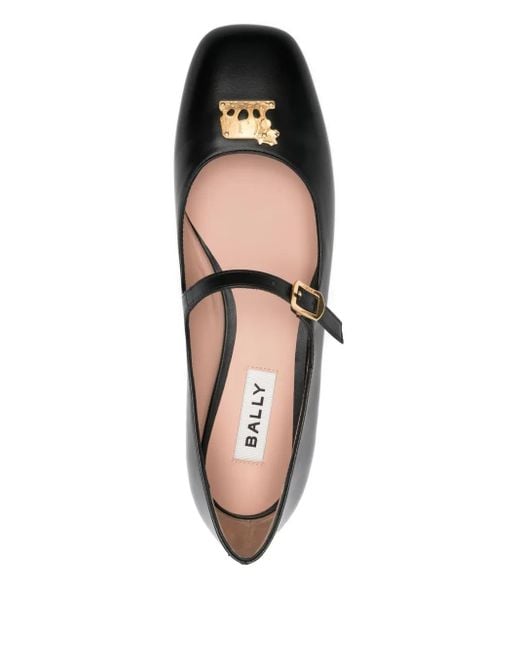 Bally Black Buckle-Detail Leather Ballerina Flats