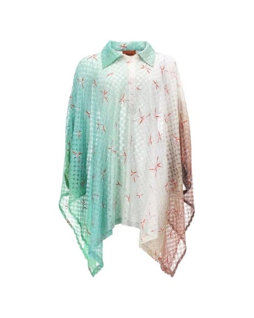 Missoni Blue Crochet-Knit Floral-Embroidered Top