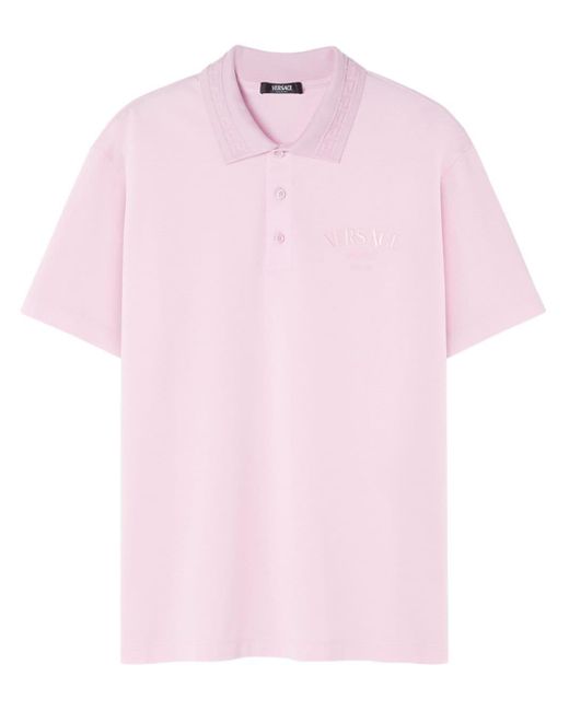 Polo à logo brodé Versace pour homme en coloris Pink