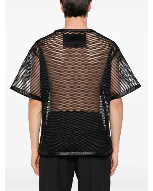 Jil Sander Gray Perforated Leather-Trim T-Shirt for men