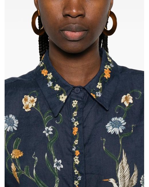 Agua Bendita Blue Virtuosa Floral Cropped Shirt