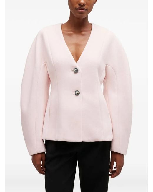 Ganni Pink Buttoned V-Neck Jacket