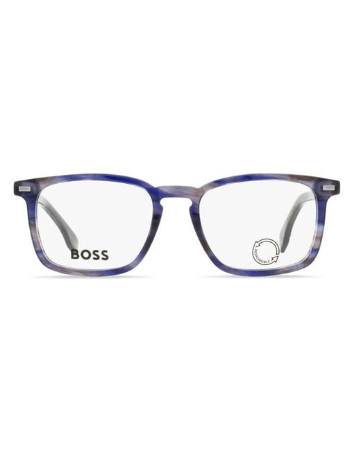 Boss Blue Marbled Rectangle-Frame Glasses for men