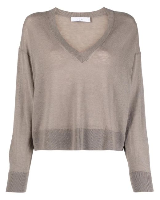 IRO Brown Fine-Knit V-Neck Jumper