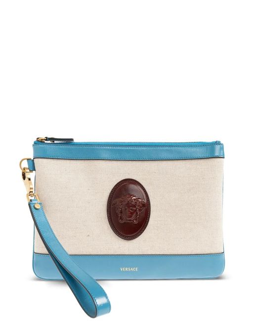 Versace Blue Rivière Canvas Clutch Bag