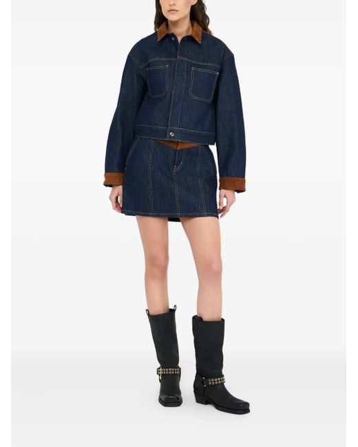 Liu Jo Blue Suede-Panel Denim Mini Skirt
