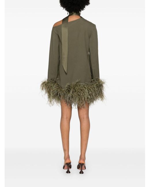 ‎Taller Marmo Green Gina Feather-trimmed Dress - Women's - Acetate/viscose/ostrich Feather