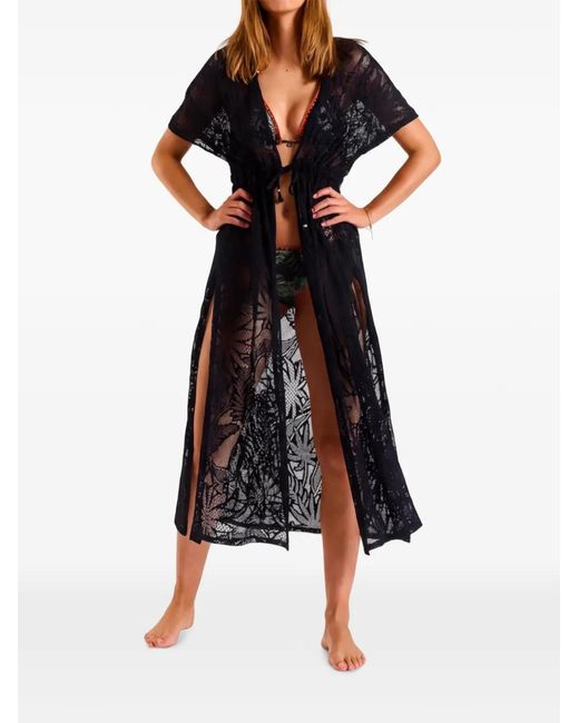 Banana Moon Black Elvie Cocobeach Lace-Knit Kimono