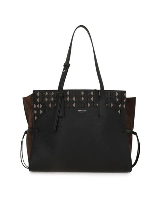 Serapian Black Medium Mosaico Panelled Tote Bag