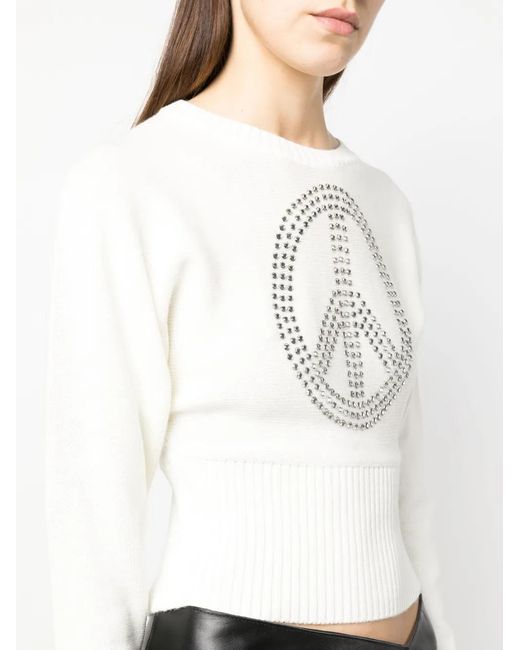 Moschino White Studded-Peace Sign Wool-Blend Jumper