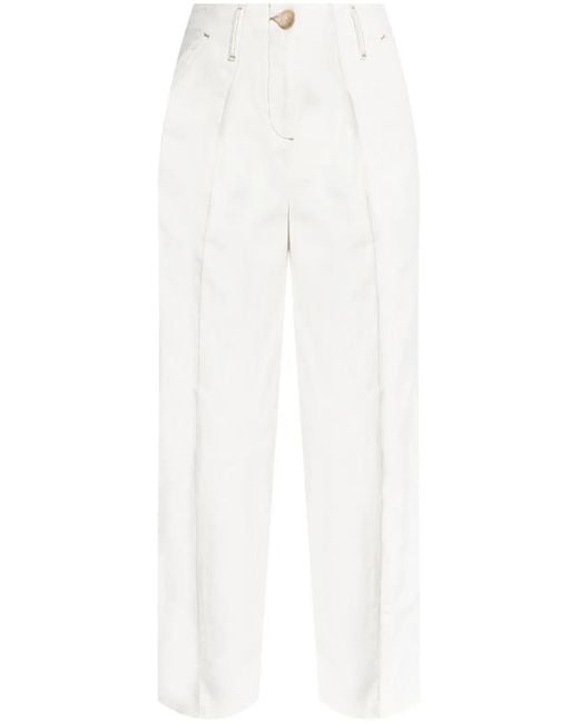 Emporio Armani White Cotton Wide-Leg Trousers