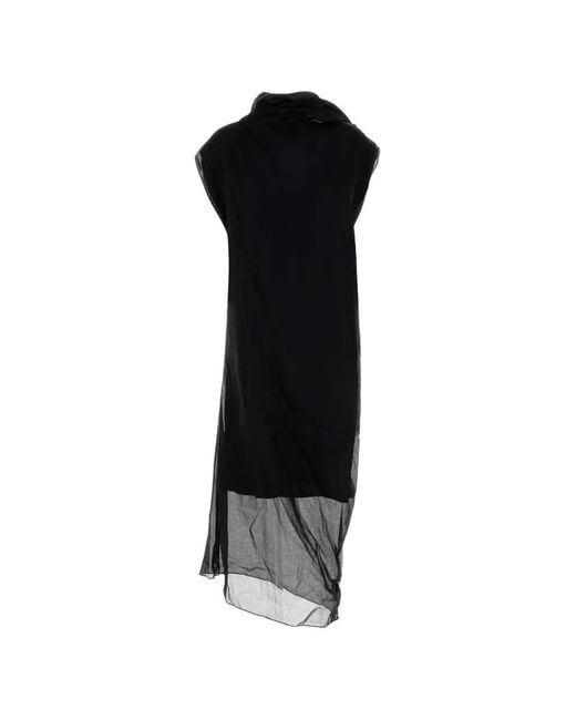 Carven Black Sheer-Overlay Draped Midi Dress