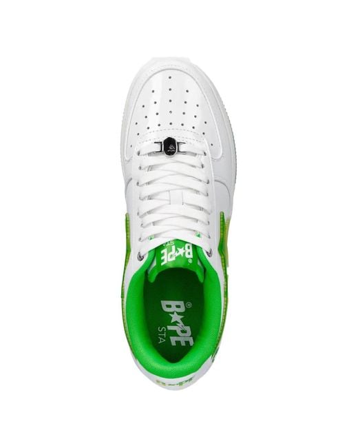 A Bathing Ape Green Bape Sta Patent-Leather Sneakers for men