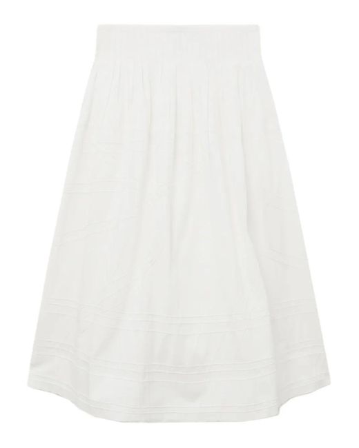 Sea White Pleated Embroidered Skirt