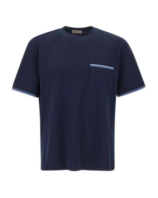 Herno Blue Pocket Ribbed-Trim T-Shirt for men
