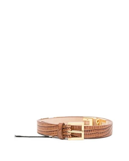 Elisabetta Franchi White Crocodile-Effect Leather Belt