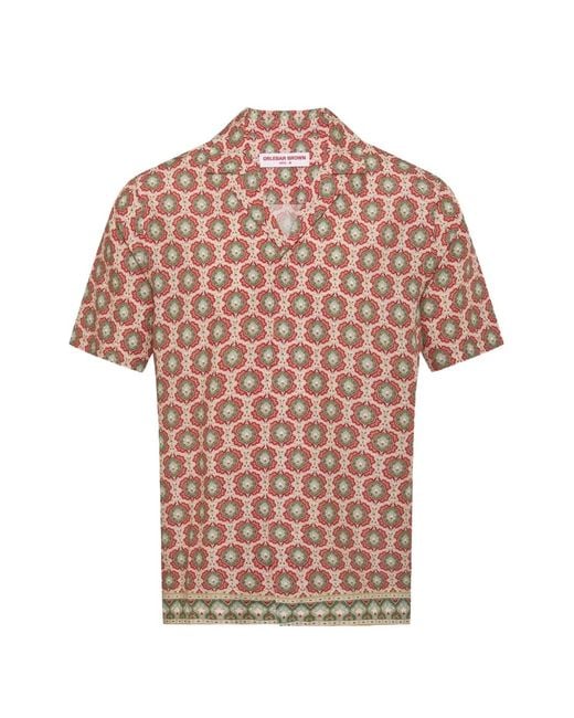 Orlebar Brown Pink Geometric-Print Camp-Collar Shirt for men